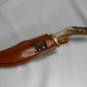 Stainless Steel Blade 6.5” ~ Antler handle ~ Bear & Paw on Sheath