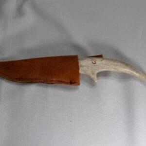 Stainless Steel 5” Blade~White Tail antler handle ~ Leather Sheath