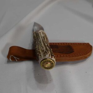 Stainless Steel 5” ~ Antler Handle ~ Sheath with American Flag
